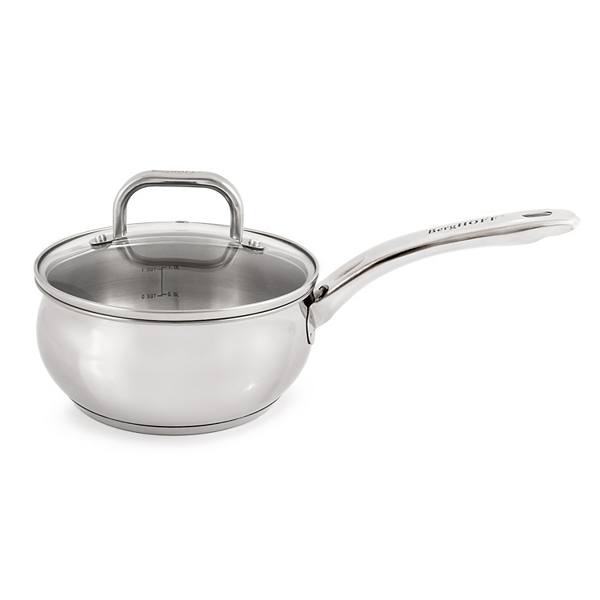 BergHOFF Belly Shape 18/10 Stainless Steel 6.25" 1.5qt. Sauce Pan with Glass Lid BergHOFF