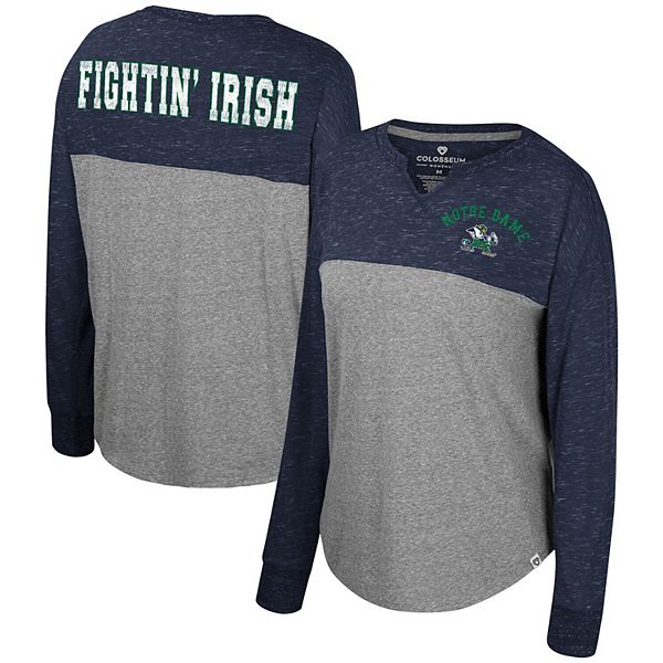 Women's Colosseum Heather Gray/Navy Notre Dame Fighting Irish Jelly of the Month Oversized Tri-Blend Long Sleeve T-Shirt Colosseum