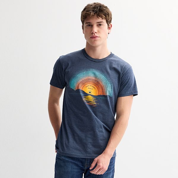 Men's Record Sunset Lake Scene Graphic Tee Mad Engine