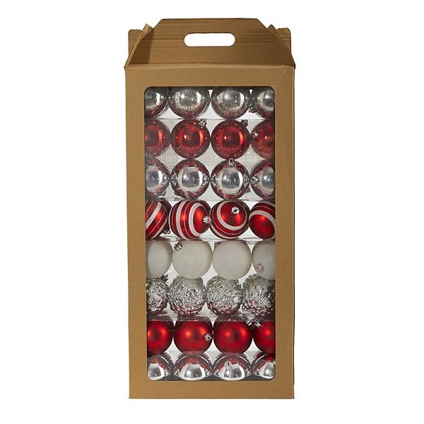 nearly natural Shatterproof Red Christmas Ornament 64-piece Set Nearly Natural