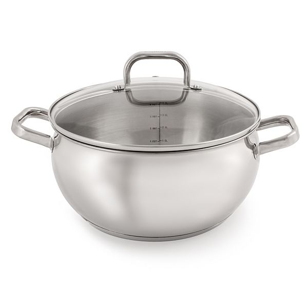 BergHOFF Belly Shape 18/10 Stainless Steel 9.5" 5.5qt. Stock Pot with Glass Lid BergHOFF