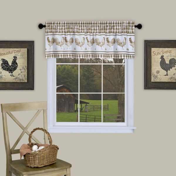 Kate Aurora Country Farmhouse Barnyard Plaid Rooster Kitchen Curtain Tier & Valance Set Kate Aurora