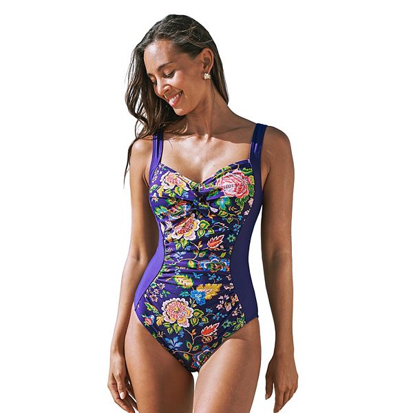 Women's CUPSHE Tropical Flower Print Tummy Control Sweetheart Neck One-Piece Swimsuit Cupshe