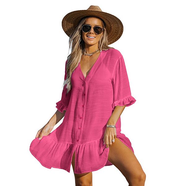 Women's CUPSHE Fuchsia Ruffled Cover-Up Dress Cupshe