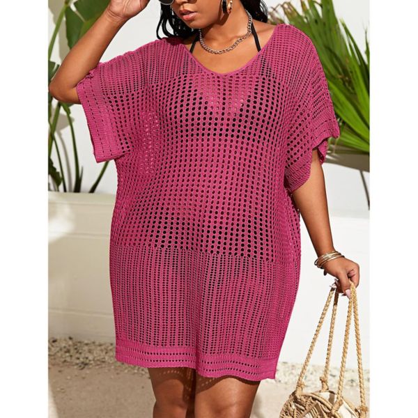 Women's Plus Size Suimsuit Cover Up Short Sleeve Hollow Out Swimwear Bathing suit Kojooin