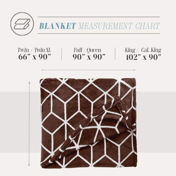 Elegant Comfort Cube Printed Velour Fleece Blanket Geometric Design Velvety Feel Elegant Comfort