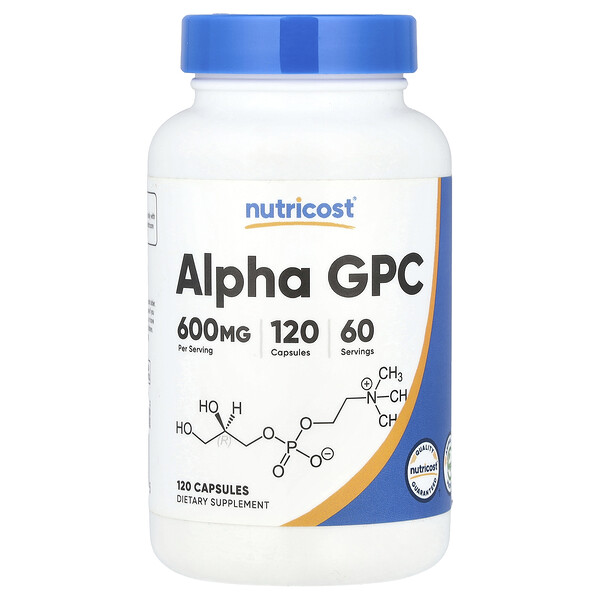 Alpha GPC 600 мг, 120 капсул - Веганский, Без ГМО, Без Глютена Nutricost