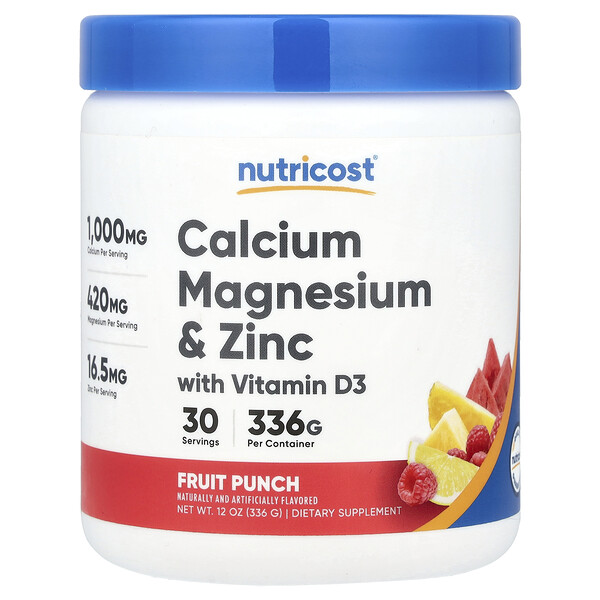 Calcium Magnesium & Zinc With Vitamin D3, Fruit Punch, 12 oz (336 g) Nutricost