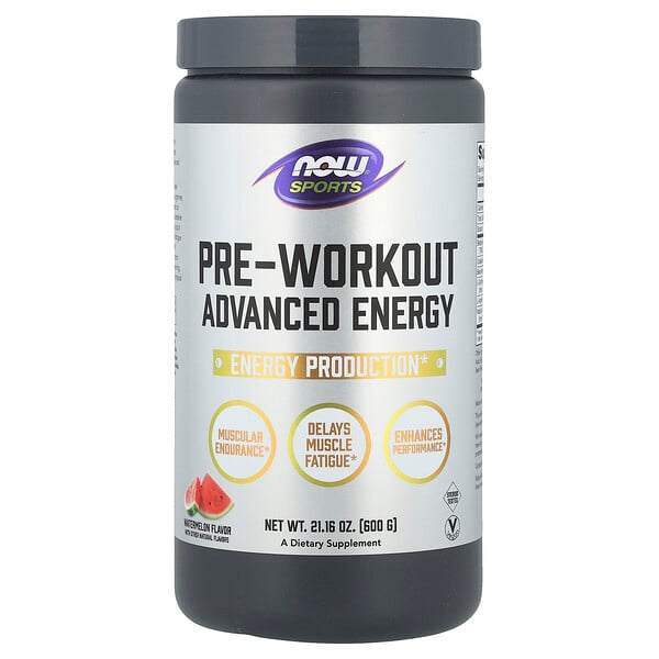 Sports, Pre-Workout Advanced Energy, Watermelon, 21.16 oz (600 g) NOW Foods