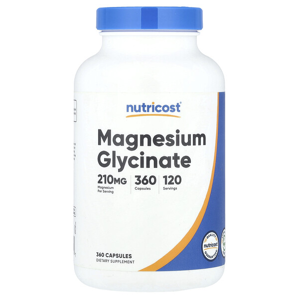 Magnesium Glycinate, 210 mg, 360 Capsules (70 mg per Capsule) Nutricost