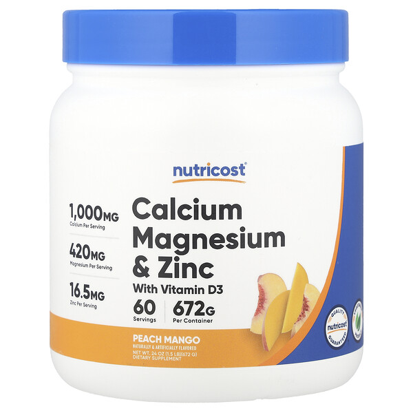 Calcium Magnesium & Zinc with Vitamin D3, Peach Mango, 24 oz (672 g) Nutricost