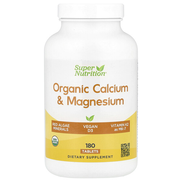 Organic Calcium & Magnesium Plus D3 & K2, 180 Tablets Super Nutrition