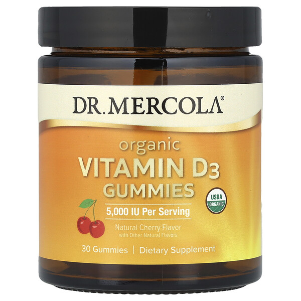 Organic Vitamin D3 Gummies, Natural Cherry, 5,000 IU, 30 Gummies Dr. Mercola