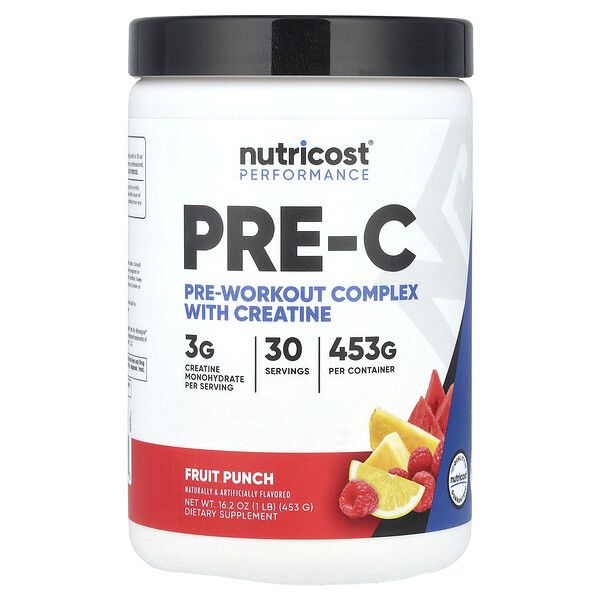 Performance, Pre-C, Pre-Workout Complex With Creatine, Fruit Punch, 1 lb (453 g) Nutricost