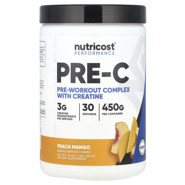 Performance, Pre-C, Pre-Workout Complex With Creatine, Peach Mango, 1 lb (450 g) Nutricost