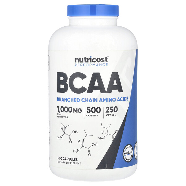 BCAA, 1,000 mg, 500 Capsules (500 mg per Capsule) Nutricost