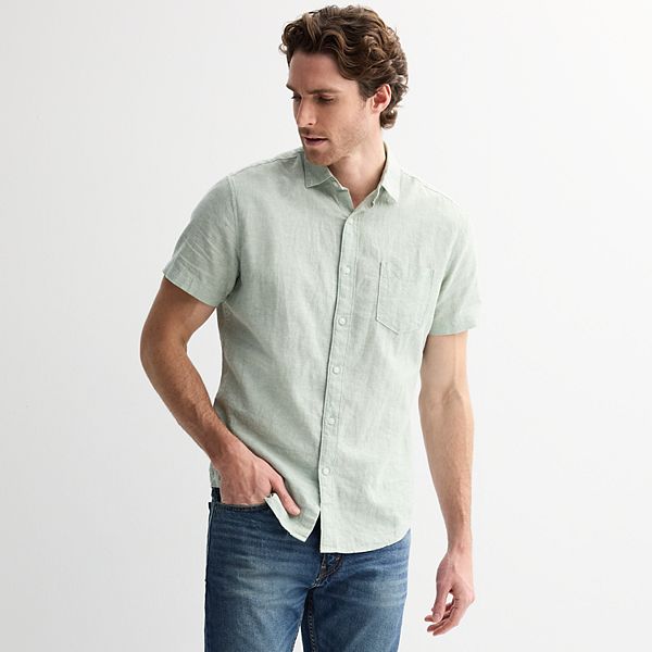 Men's Sonoma Goods For Life® Short Sleeve Perfect Length Linen Shirt Sonoma