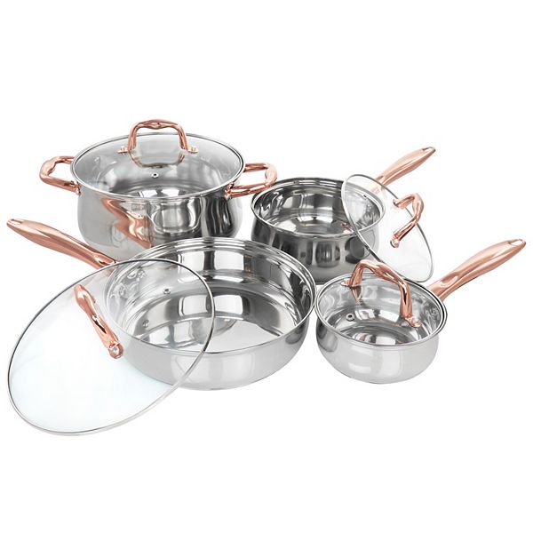 8 Piece Stainless Steel Cookware Set in Chrome and Bronze Gibson Home