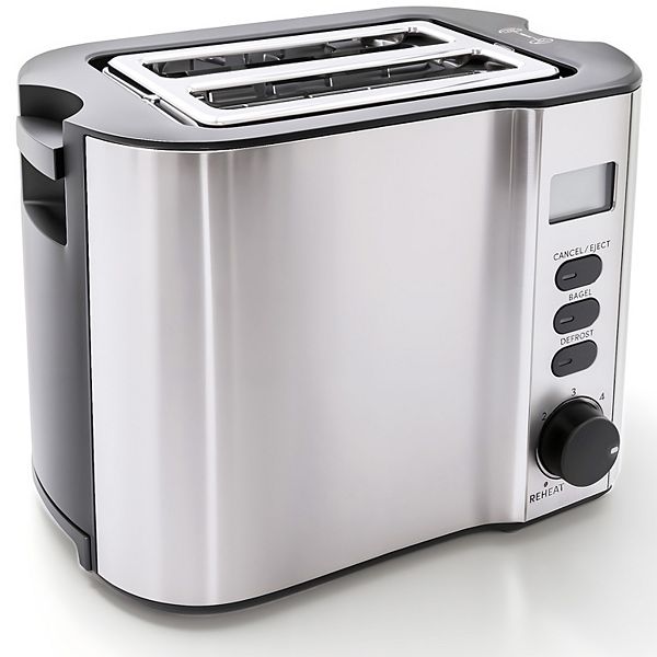 Elite Cuisine Stainless Steel 2-Slice LCD Toaster with Bagel Function Elite