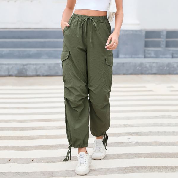 Women's Wide Leg Cargo Pants Baggy Smocked Waist Fashion Pants With Pockets Missky