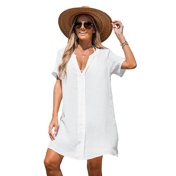 Women's CUPSHE V-Neck Swim Cover-Up Mini Dress Cupshe