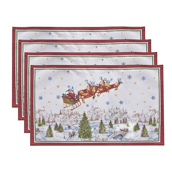 Elrene Home Fashions Santa’s Snowy Sleighride Placemat, Set of 4 Elrene