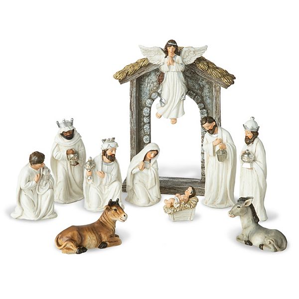 Glitzhome 11pcs Deluxe Blue Resin Nativity Figurine Set Glitzhome