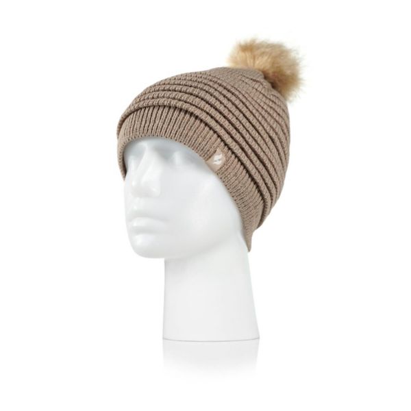 Women's Heat Holders Heatweaver Rib Knit Pom Pom Hat Heat Holders