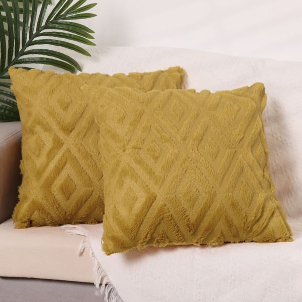 Shaggy Plush Faux Fur Throw Patterned Pillow Covers 2 Pcs 20" X 20" Unique Bargains