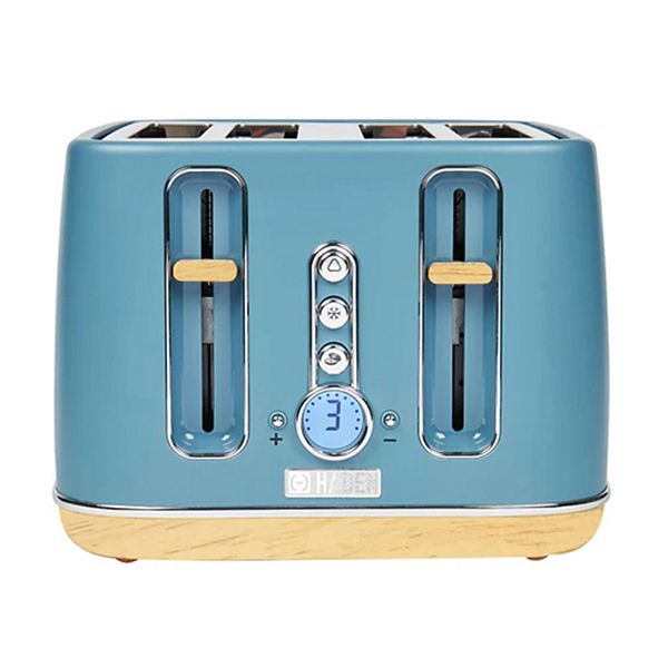 Haden Dorchester 4 Slice Wide Slot Retro Toaster with Control Knob, Stone Blue Haden