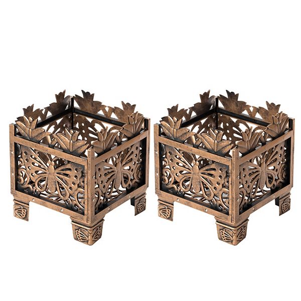 Set of 2 Outdoor Living Butterfly Square Plant Stands Gardenised