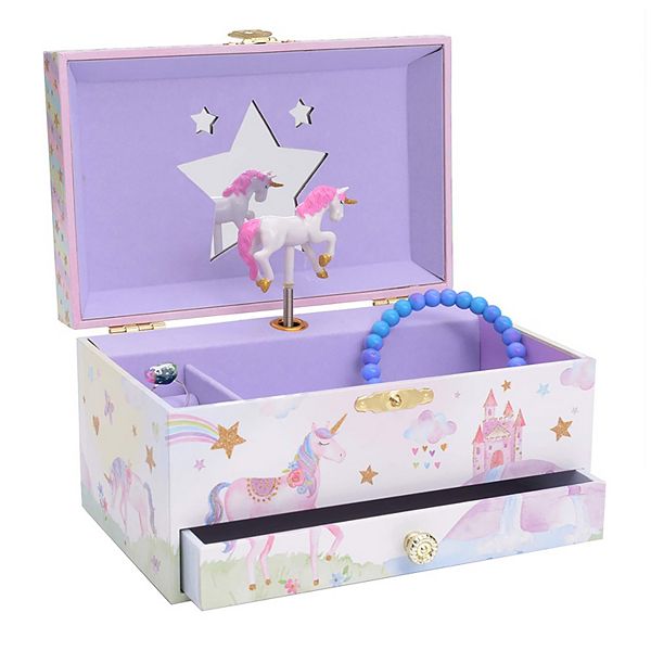 Musical Jewelry Storage Box With Pullout Drawer, Unicorn Design, The Beautiful Dreamer Tune Jewelkeeper