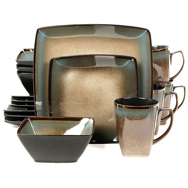 16-Piece Square Dinnerware Set, Taupe Gibson Home