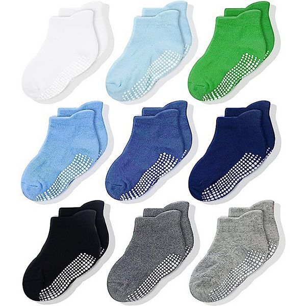 Non-Slip Ankle Style Socks with Grippers, 9 Pack for Baby Boys and Girls CozyWay