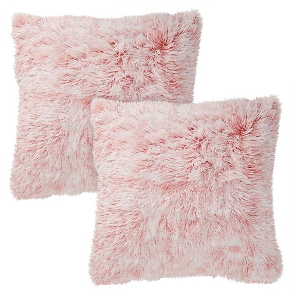 2x Throw Pillows Covers Fluffy Faux Fur Blush Pink For Fuzzy Home Decor 20x20 In Juvale