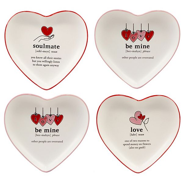 Certified International Valentines Day Set of 4 Heart Shaped Plates Certified International