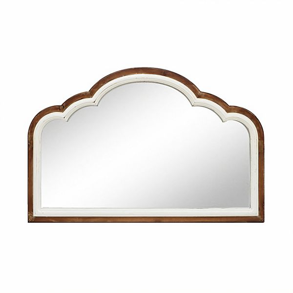 Parisloft Farmhouse Wood Arched Wall Mirror, 36.2 x 23.3 Inch, Brown and White Parisloft