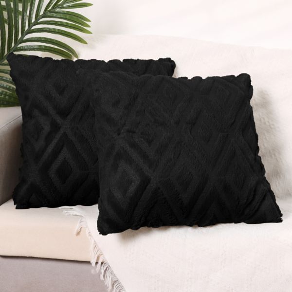 Shaggy Plush Faux Fur Throw Patterned Pillow Covers 2 Pcs 16" X 16" Unique Bargains