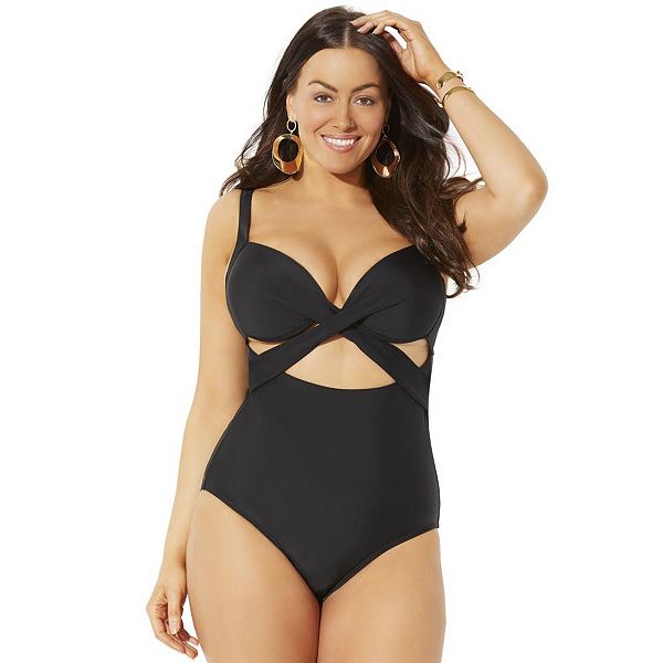 Swimsuits For All Women's Plus Size Cut Out Underwire One Piece Swimsuit Swimsuits For All