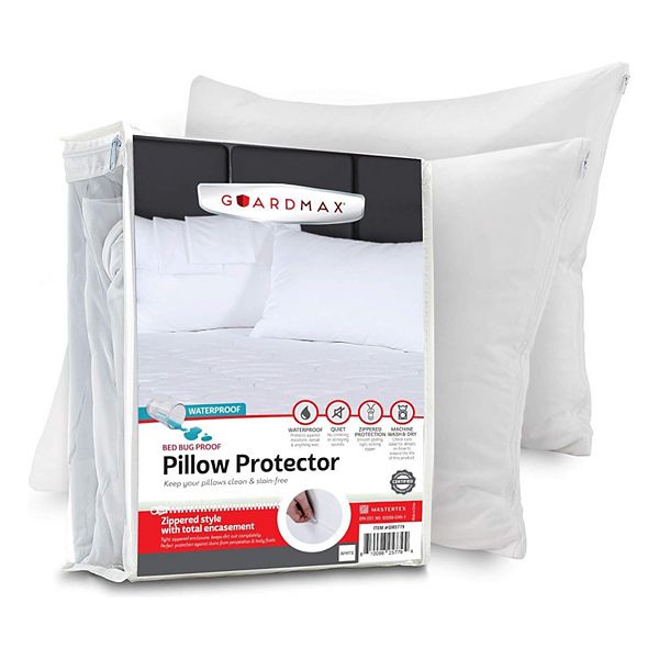 Guardmax Waterproof Pillow Protector With Zipper (2 Pack) Guardmax