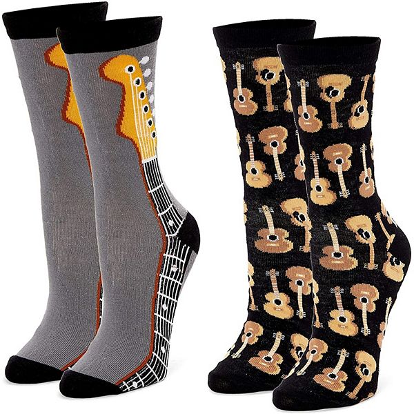 Guitar Crew Socks for Men and Women, Novelty Sock Set (One Size, 2 Pairs) Zodaca