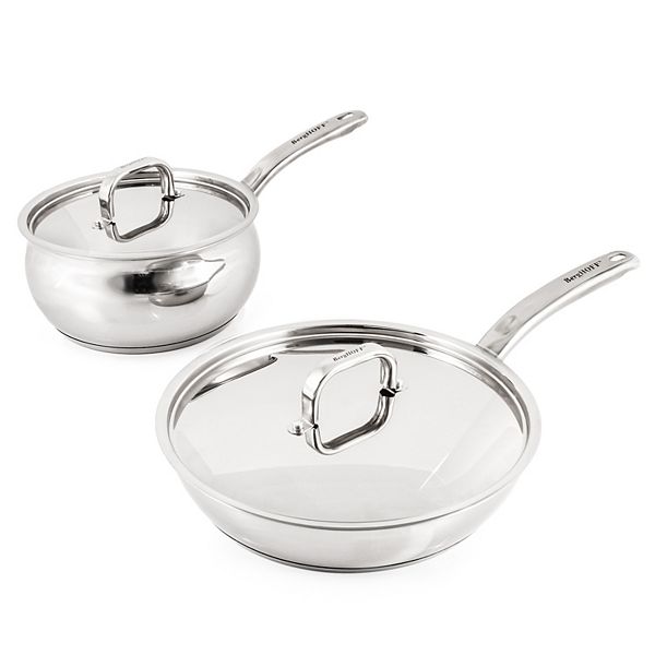 BergHOFF Belly Shape 3-pc. Stainless Steel Skillet & Saucepan Cookware Set with Stainless Steel Lids BergHOFF