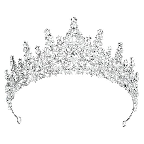 Women Faux Crystal Princess Crowns Tiara Rhinestone Tiaras Silver Tone White Unique Bargains