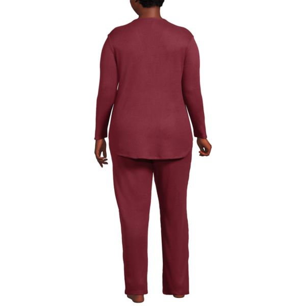 Plus Size Lands' End Long Sleeve V-Neck Pajama Top & Pajama Pants Set Lands' End