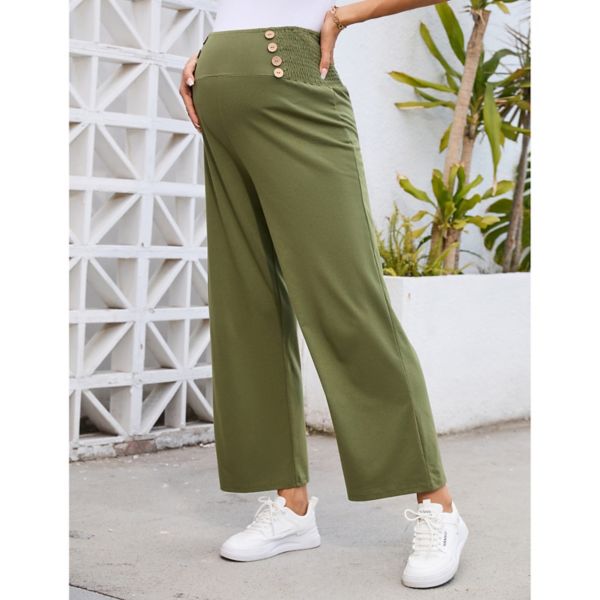 Maternity Pants Women's Smocked High Waisted Double Breasted Wide Leg Trousers Pregnancy Sweatpants Clearlove