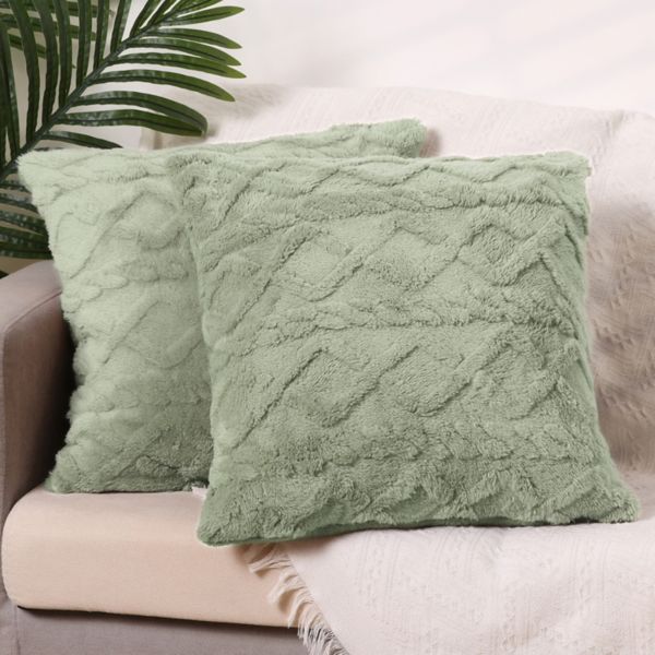 Short Plush Throw Solid Striped Soft Pillow Covers 2 Pcs 18" X 18" Unique Bargains