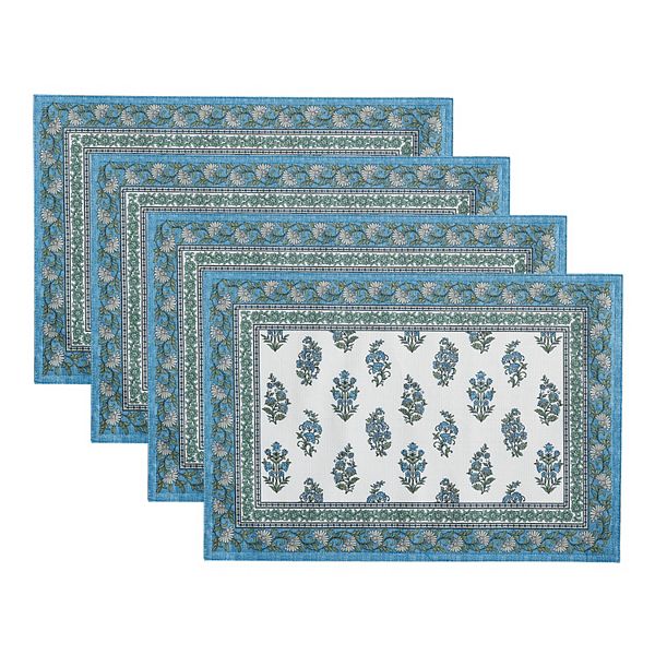 Tropez Block Print Stain & Water Resistant Indoor/outdoor Placemats, 13"x19", Set Of 4 Elrene