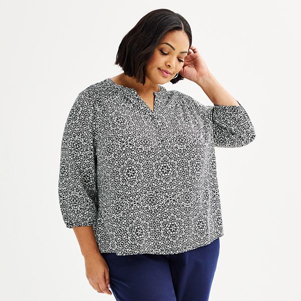 Plus Size Croft & Barrow® Smocked Shoulder Blouse Croft & Barrow