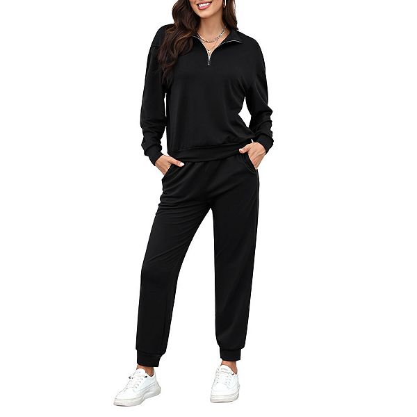 2 Piece Sweatsuits Outfits For Women 1/3 Zip Pullover Jogger Sets With Pockets Missky