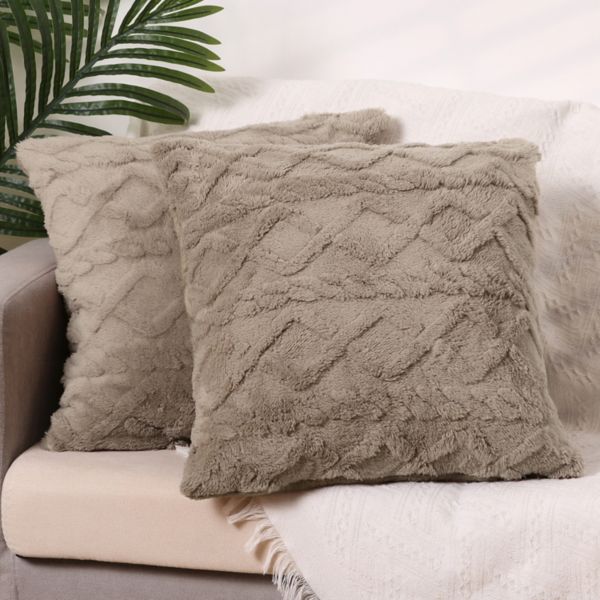 Short Plush Throw Solid Striped Soft Pillow Covers 2 Pcs 20" X 20" Unique Bargains